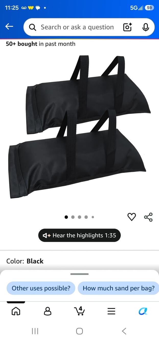Extra Large Weight Fillable Sandbags Weight Bags(110LBS) Set of 2 Black(No Sand)